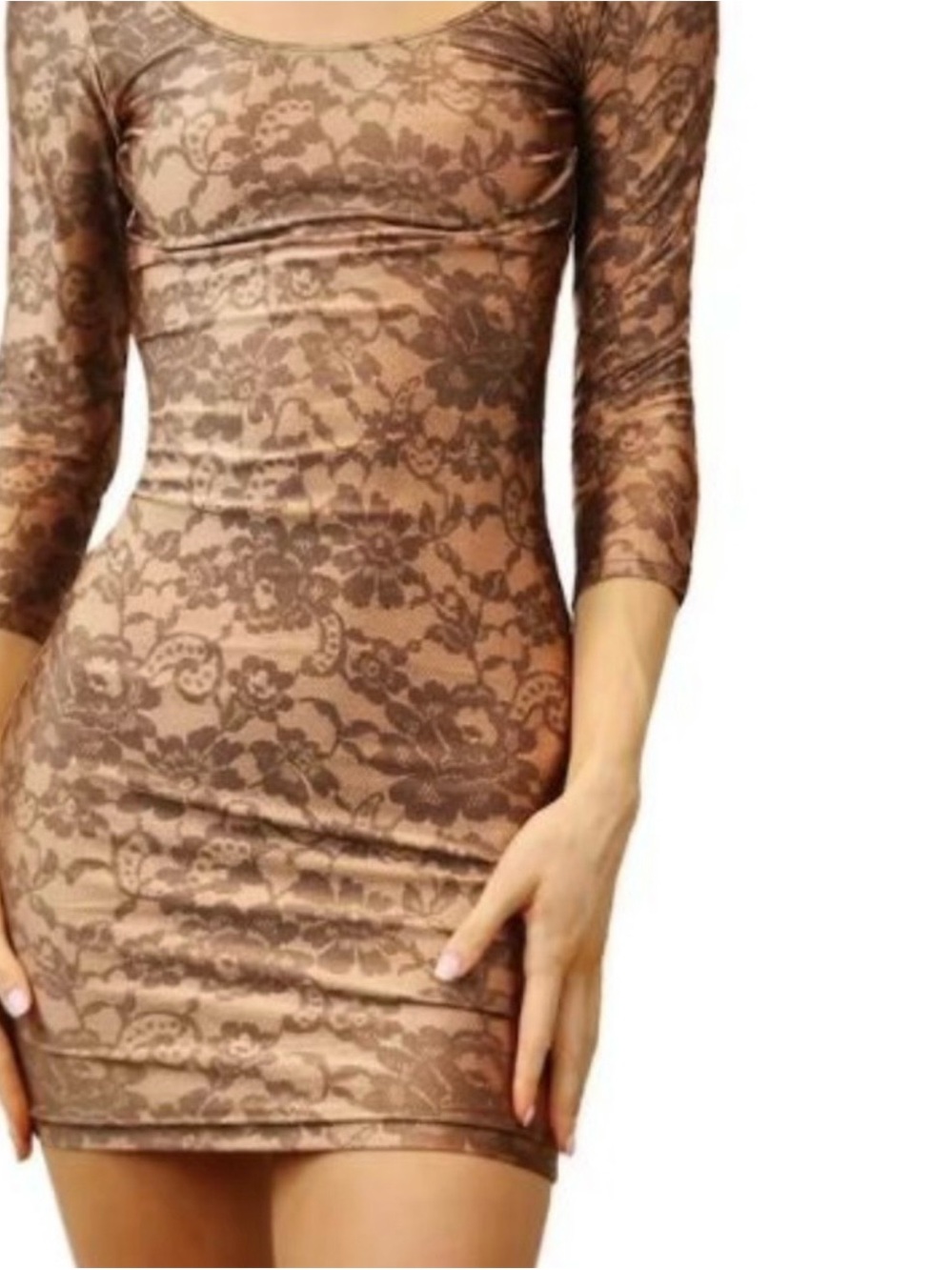 American Apparel Brown Faux Lace-Overlay Bodycon Mini Dress